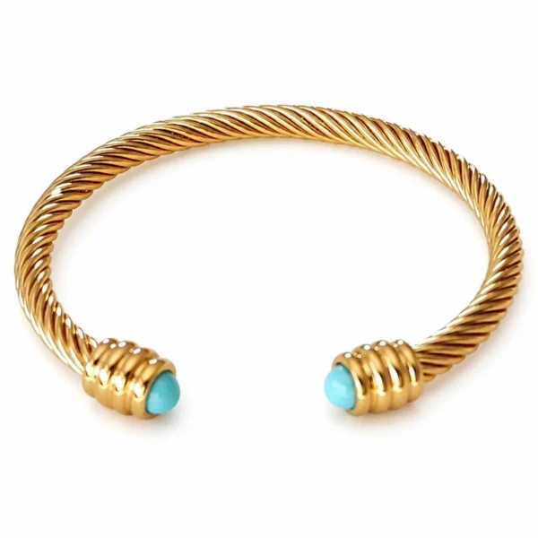 Pulsera rígida dorada ERYNA con piedras de colores - TURQUESA