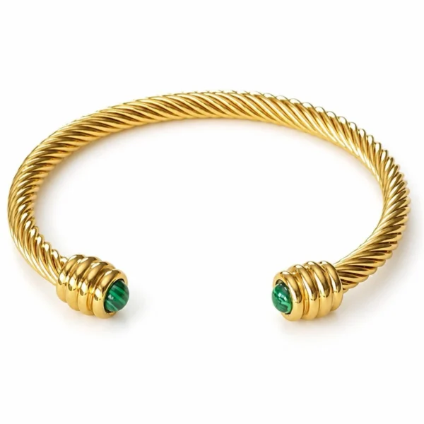 Pulsera rígida dorada ERYNA con piedras de colores - VERDE