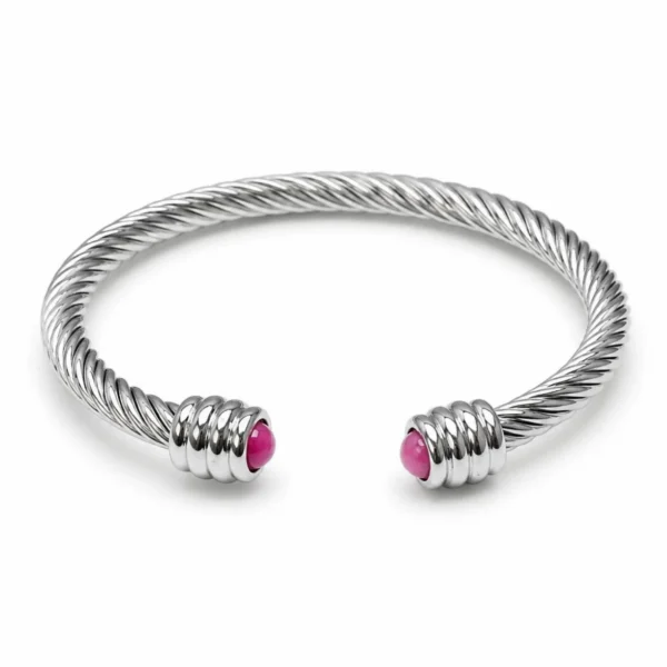 Pulsera rígida plateada ERYNA con piedras de colores - ROSA Pulsera rígida plateada ERYNA con piedras de colores - ROSA