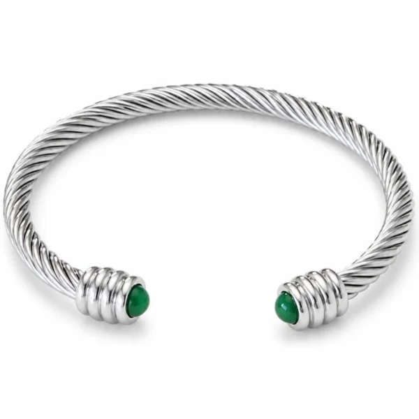 Pulsera rígida plateada ERYNA con piedras de colores - VERDE Pulsera rígida plateada ERYNA con piedras de colores - VERDE