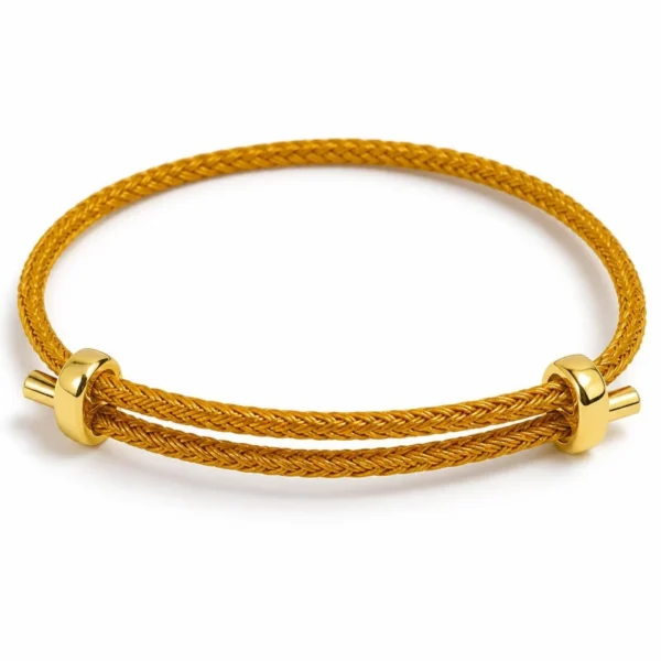 Pulsera ERYNA de hilo trenzado ajustable en color amarillo ocre con terminales dorados