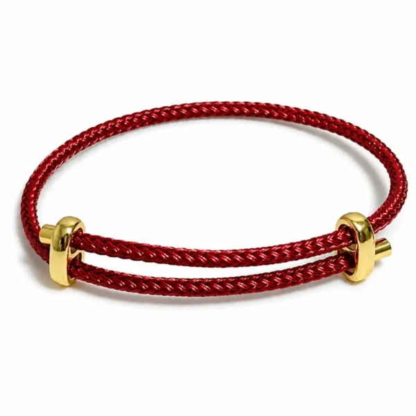Pulsera ERYNA de hilo trenzado ajustable en color rojo con terminales dorados