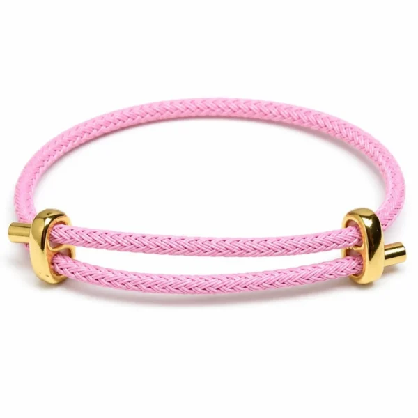 Pulsera ERYNA de hilo trenzado ajustable en color rosa con terminales dorados